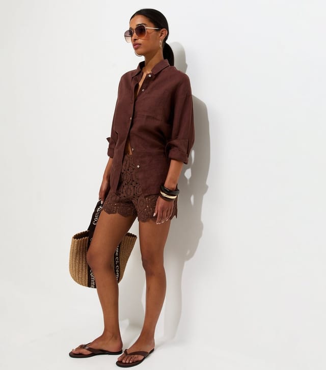 New Look Women's Dark Brown Crochet Knit Shorts New Look - 2