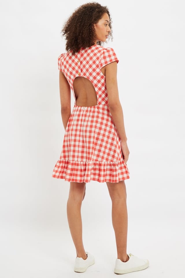 Louche Louche Women's Kare Picnic Check Cap Sleeve Mini Dress In Red - 2