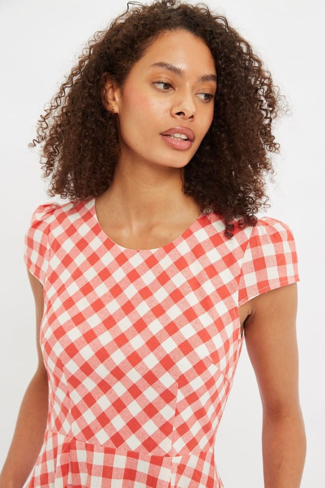 Louche Louche Women's Kare Picnic Check Cap Sleeve Mini Dress In Red - 3