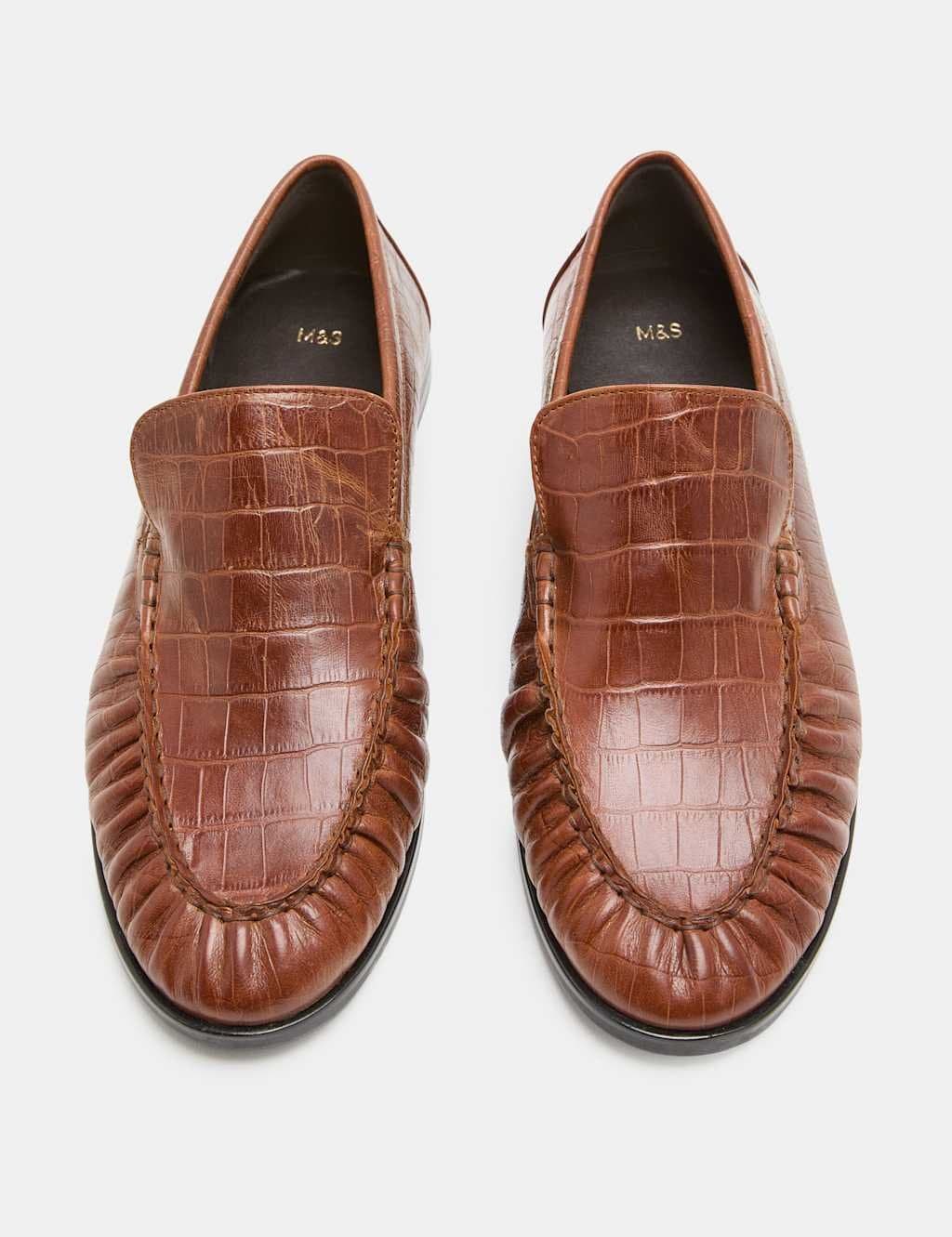 Marks & Spencer M&S Tan Leather Croc Ruched Loafers