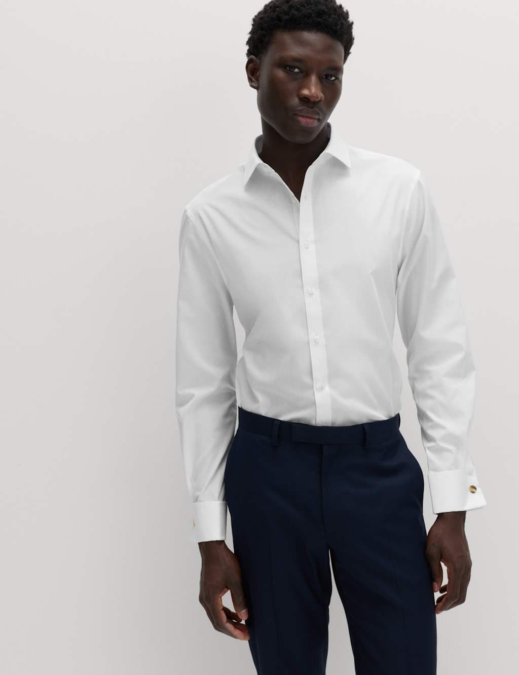 Marks & Spencer M&S Slim Fit Cotton Blend Double Cuff Shirt White