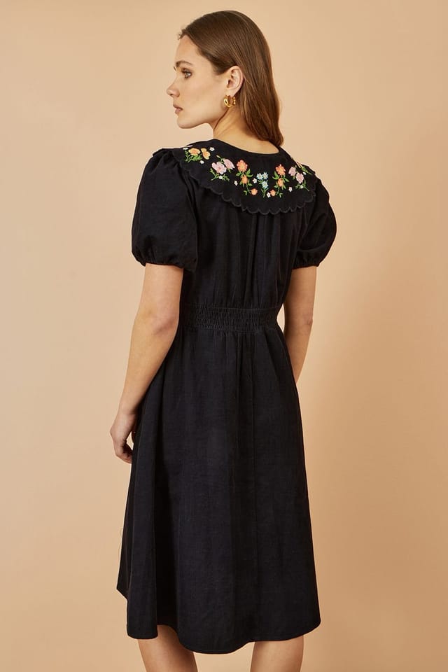 Yumi Yumi Women's Black Embroidered Collar Cord Tea Dress - 3