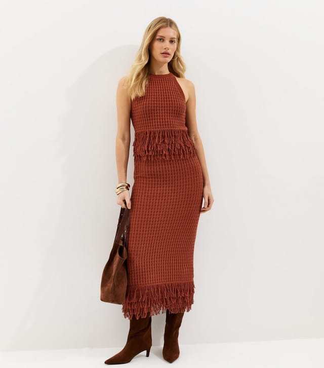 New Look Women's Dark Red Fringed Hem Cotton Rich Vest New Look - 3