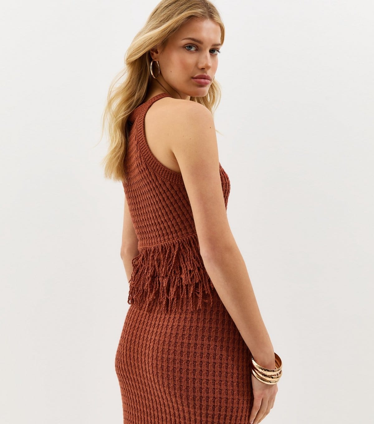 New Look Women's Dark Red Fringed Hem Cotton Rich Vest New Look - 4