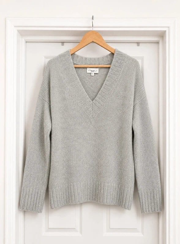New Look Grey V-Neck Mohair Blend Knitted Sweater Jumper Top