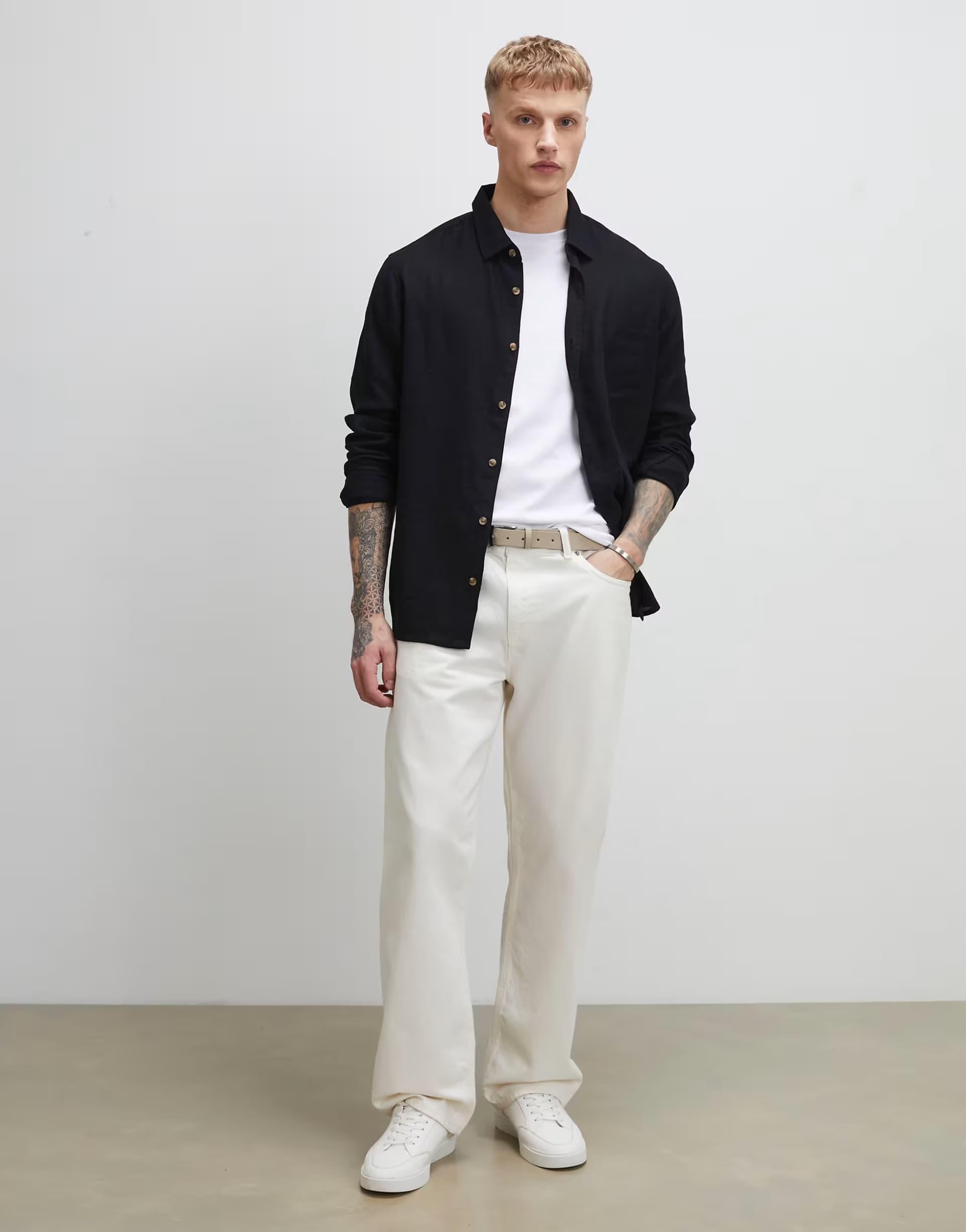 ASOS River Island Regular fit luminus linen blend shirt in black