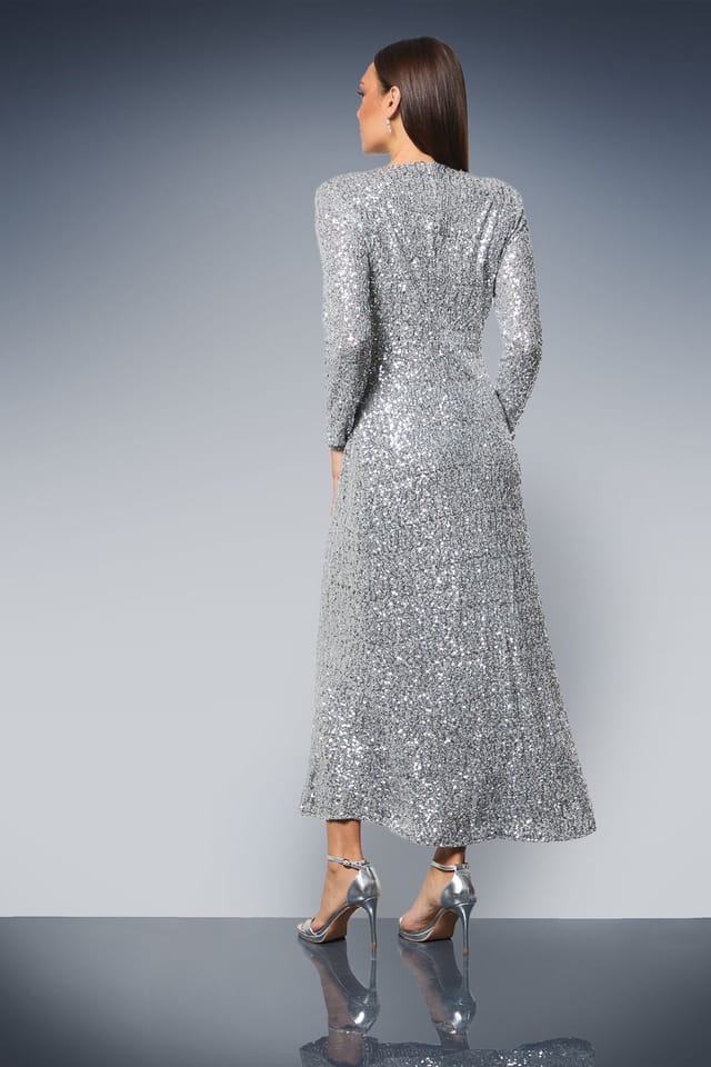 Principles Principles Women's Sequin Gathered Bodice Midaxi Dress in Silver - 3