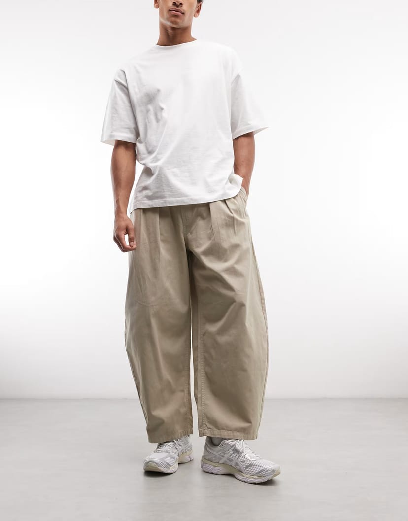 ASOS Weekday pull on barrel leg trousers in beige - 1