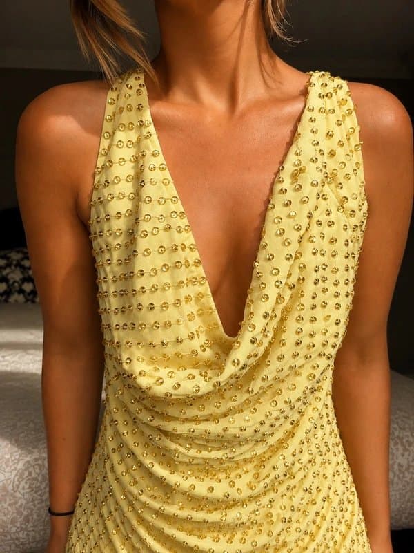 ASOS Arrange by ASOS Embellished Gold Studded Maxi Dress UK 10