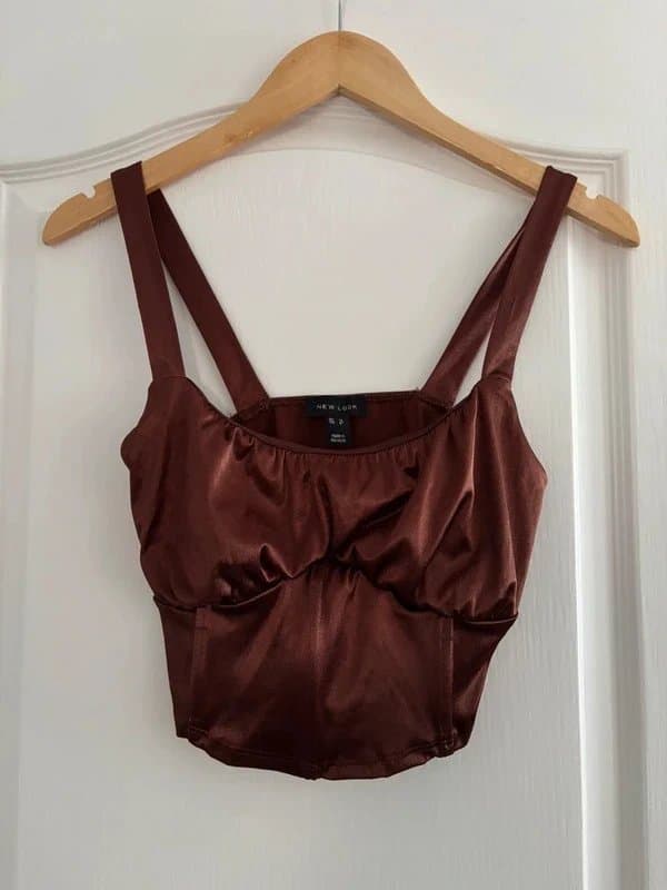 New Look Fab New Look Brown Satin Top Size 12