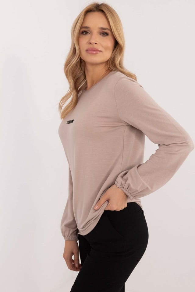 Love Lace Love Lace Women's Micro Modal Elastane Round Neck Long Sleeve Blouse in Beige - 2