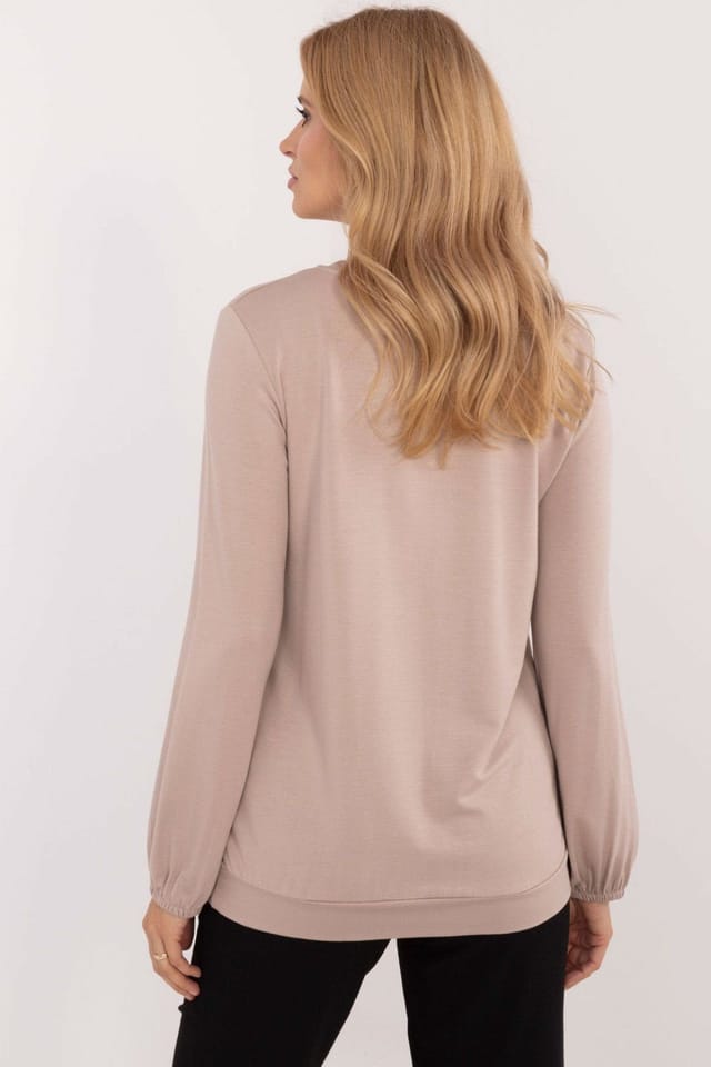 Love Lace Love Lace Women's Micro Modal Elastane Round Neck Long Sleeve Blouse in Beige - 3