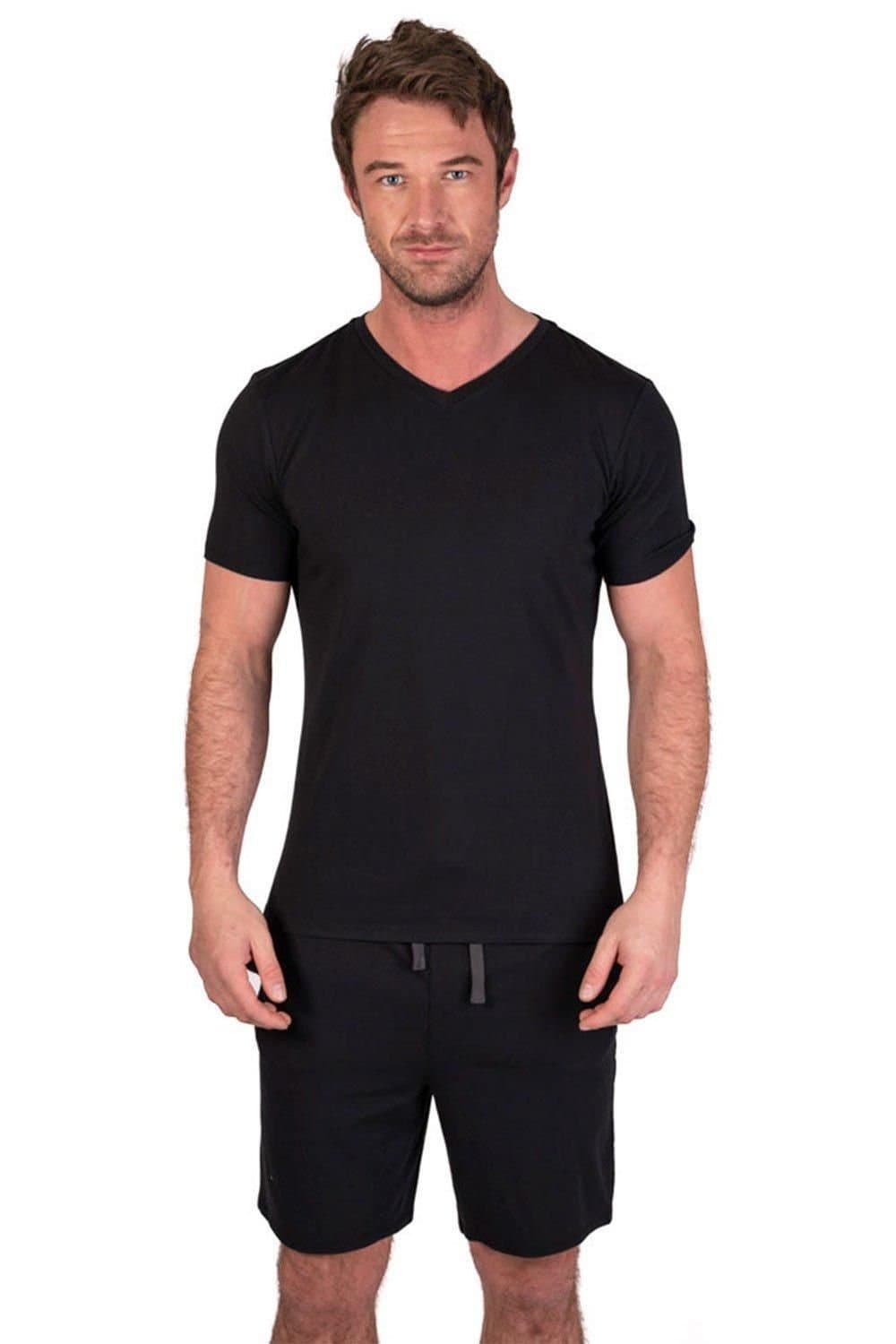 Light & Shade Light & Shade Men's V Neck Tee & Short Pyjama Set in Black