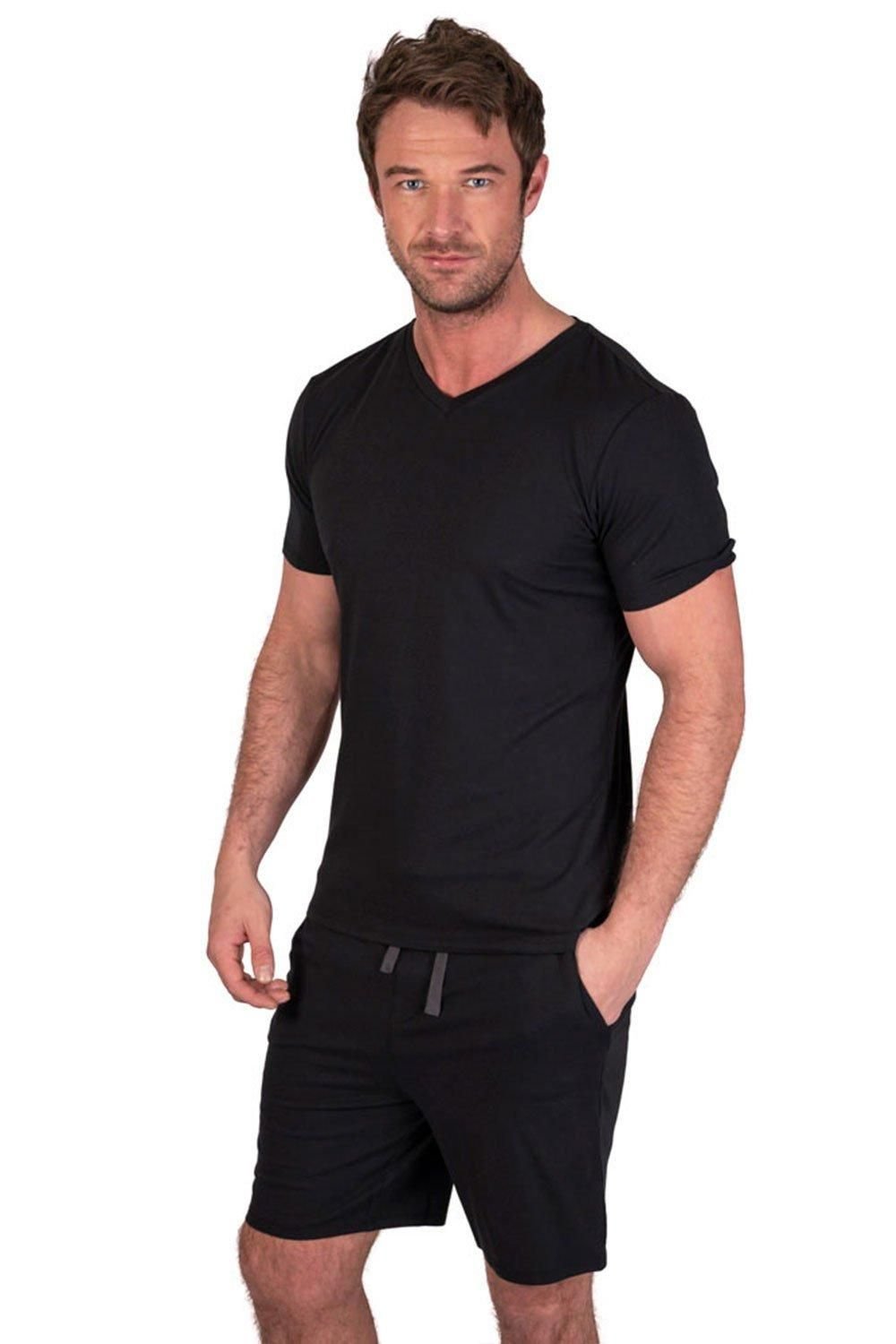 Light & Shade Light & Shade Men's V Neck Tee & Short Pyjama Set in Black - 2