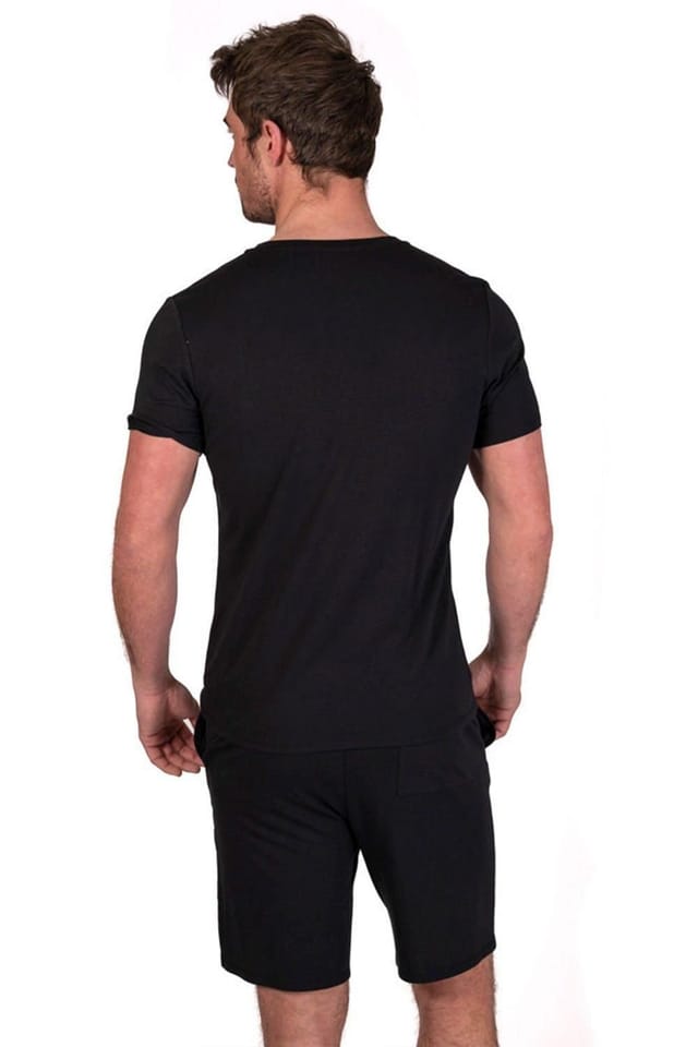 Light & Shade Light & Shade Men's V Neck Tee & Short Pyjama Set in Black - 3