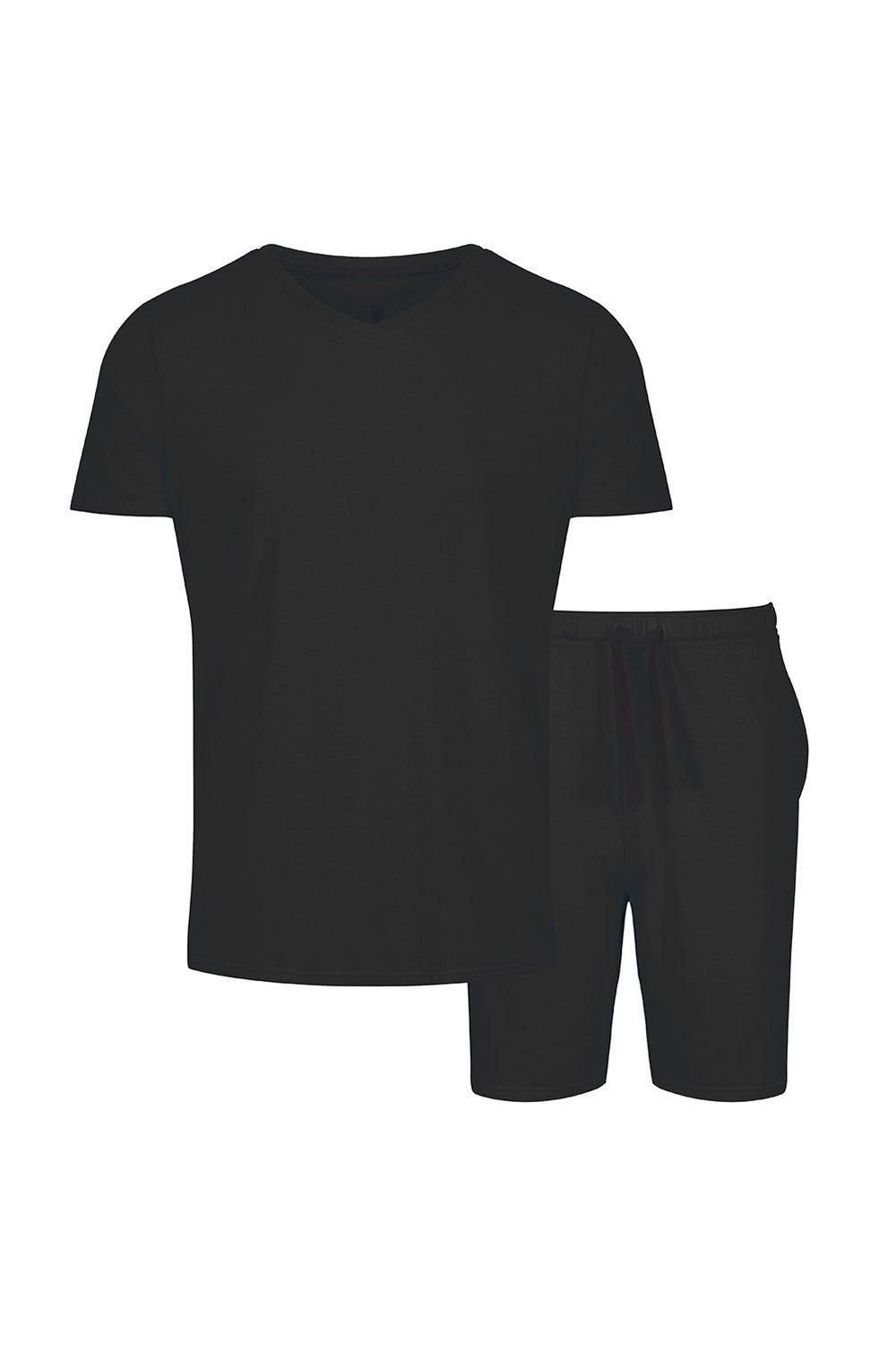 Light & Shade Light & Shade Men's V Neck Tee & Short Pyjama Set in Black - 4