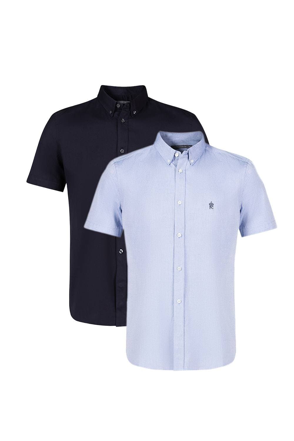 French Connection French Connection Men's 2 Pack Cotton Short Sleeve Oxford Shirts in Blue