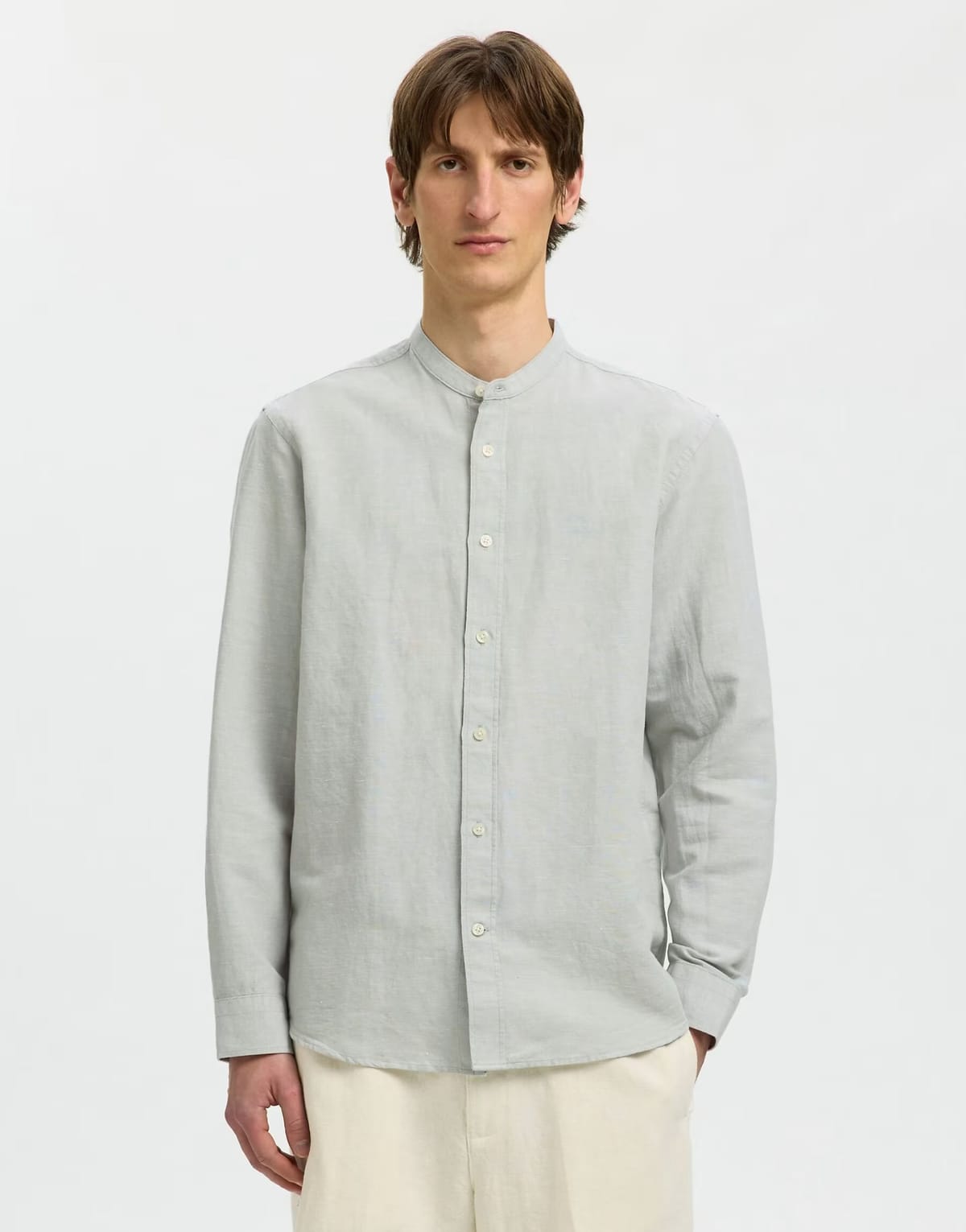 ASOS Selected Long sleeved shirt in aqua gray - 1