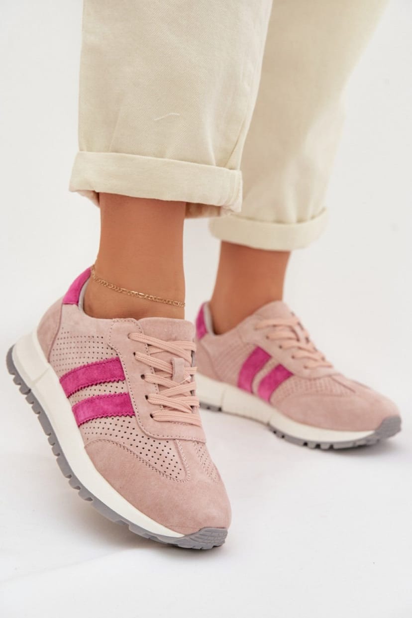 Love Lace Love Lace Women's Suede Strap Sport Sneakers with Soft Insole Everyday in Pink - 1