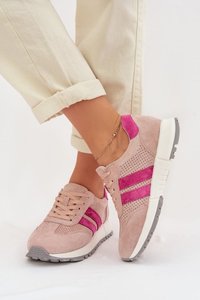 Love Lace Love Lace Women's Suede Strap Sport Sneakers with Soft Insole Everyday in Pink - 3