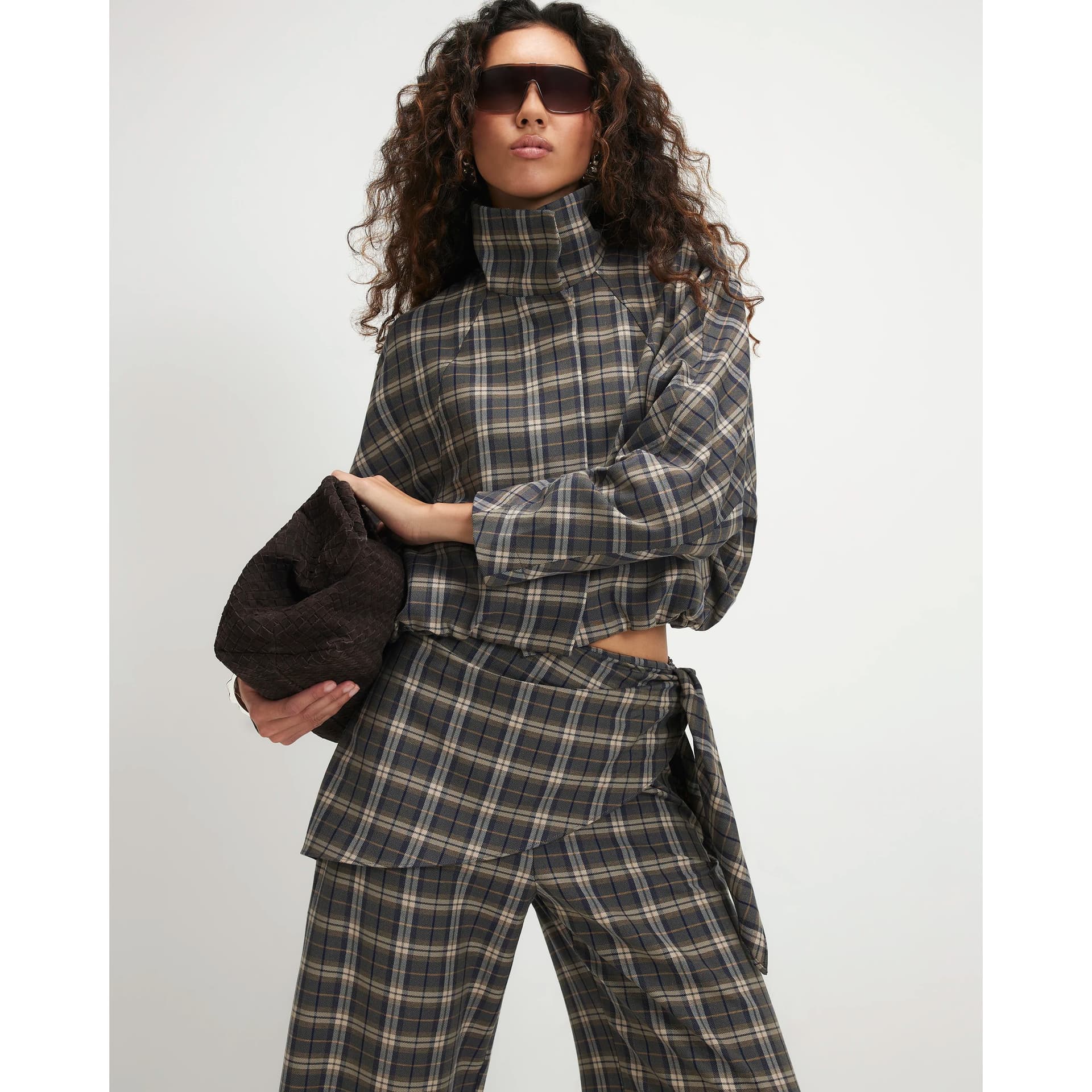 River Island River Island Womens Green Check Funnel Neck Bomber Jacket