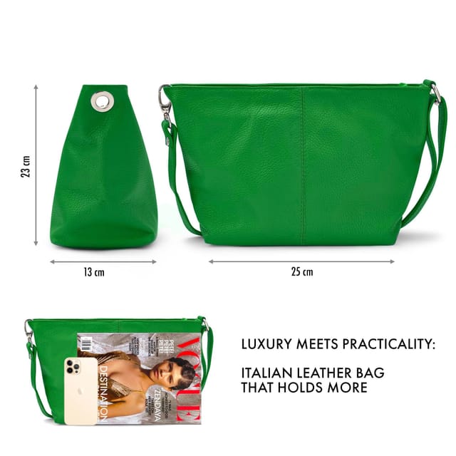 Woodland Leathers Woodland Leathers Women's Genuine Italian Leather Handbag Shoulder Bag in Green - 3