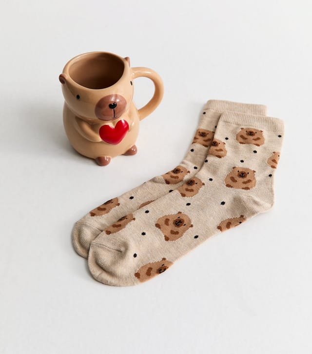 New Look Brown Capybara Mug and Socks Set New Look - 2