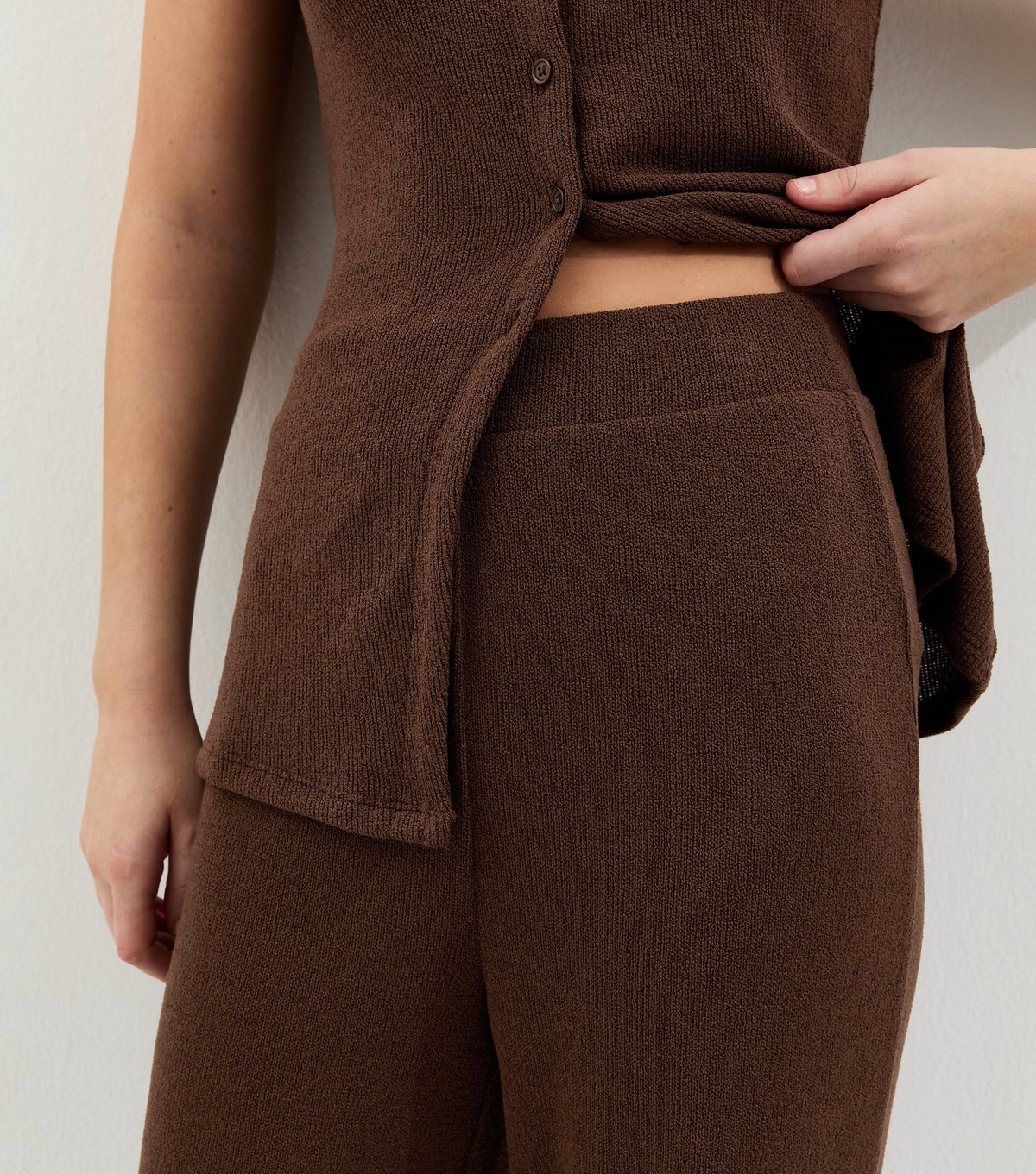 New Look Women's Dark Brown Textured Wide Leg Trousers New Look - 3