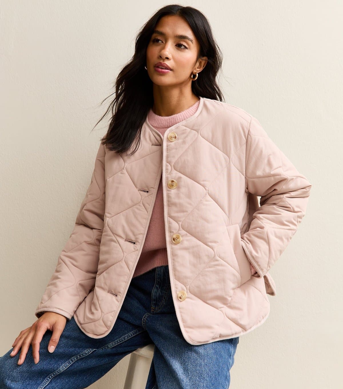 New Look Women's Petite Light Pink Soft Touch Quilted Jacket New Look