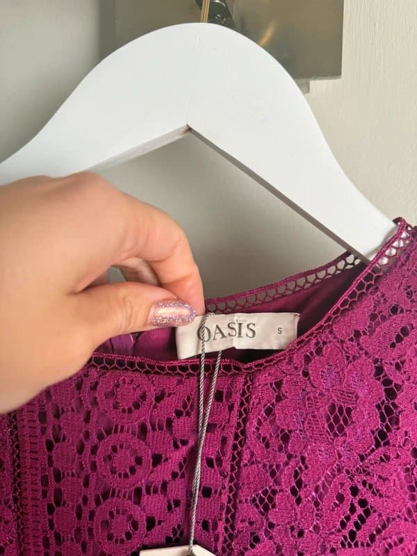 Oasis Stunning Fuscia Purple OASIS Lace Dress Size Small New with Tags RRP £60