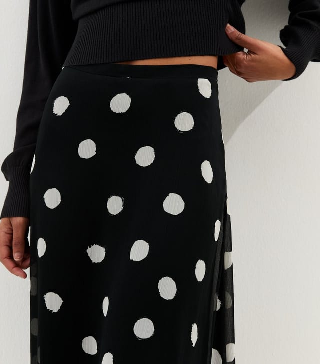 New Look Women's Black Chiffon Polka Dot Bias Cut Midi Skirt New Look - 2