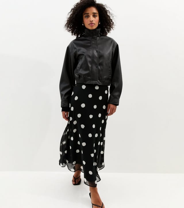 New Look Women's Black Chiffon Polka Dot Bias Cut Midi Skirt New Look - 3