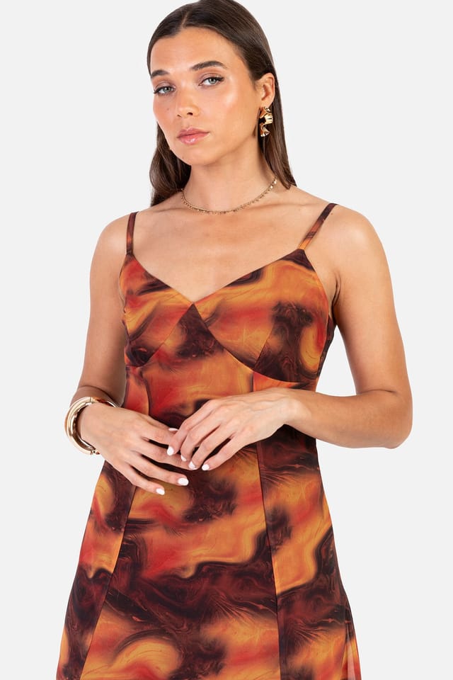 Anaya with Love Anaya with Love Women's Fire Marble Print Cami Shift Maxi Dress - 3