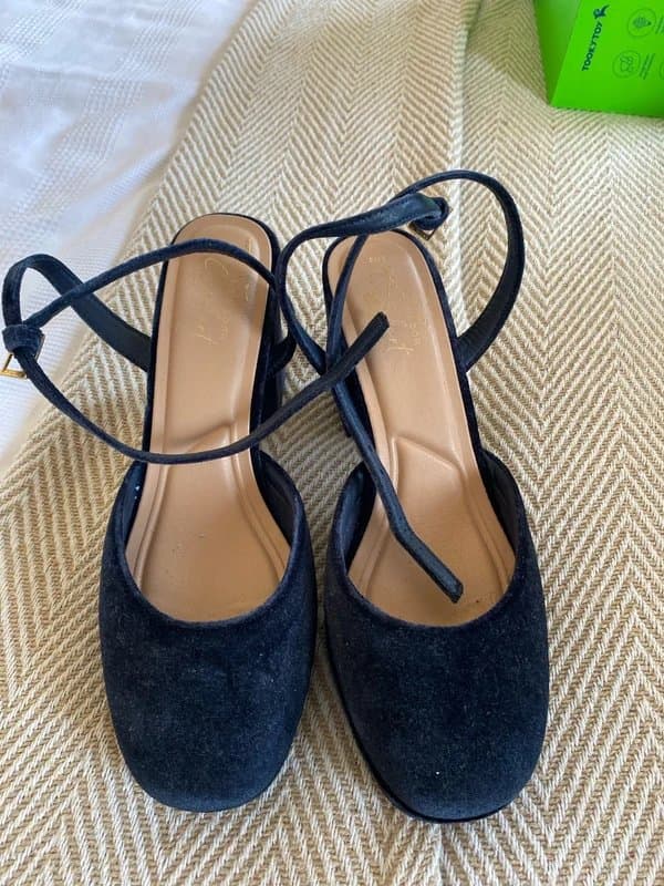New Look Navy velvet wedge heels