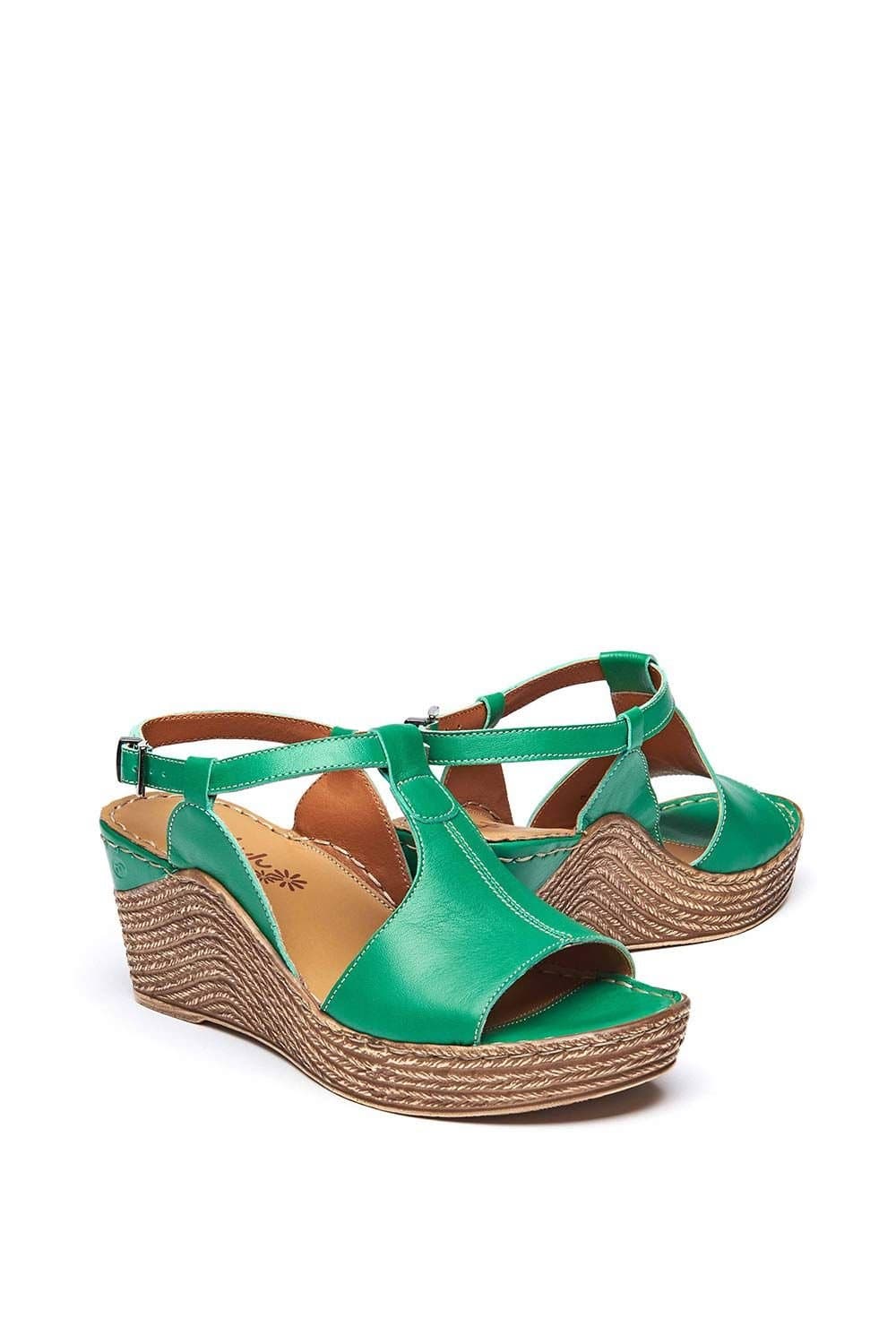 Moshulu Moshulu Women's 'Peach Melba 2' T-Bar Wedge Sandals in Bottle Green