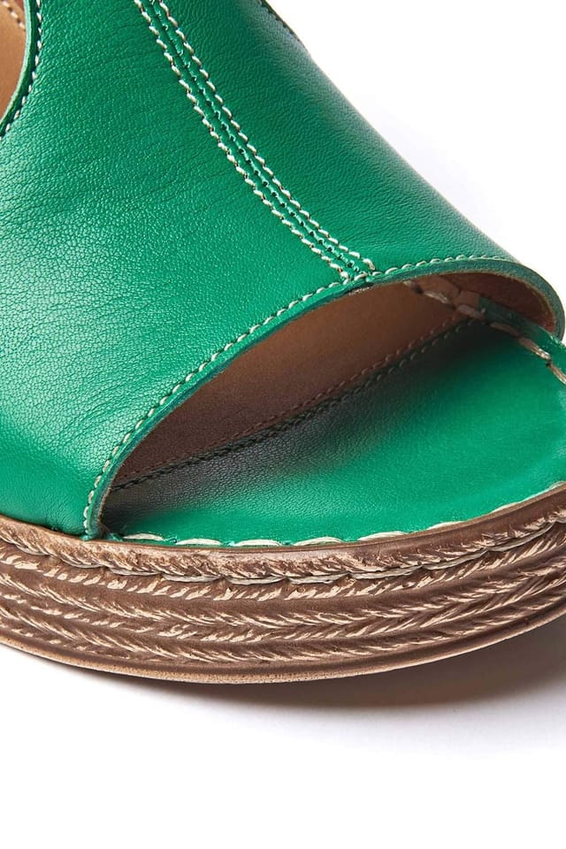 Moshulu Moshulu Women's 'Peach Melba 2' T-Bar Wedge Sandals in Bottle Green - 2