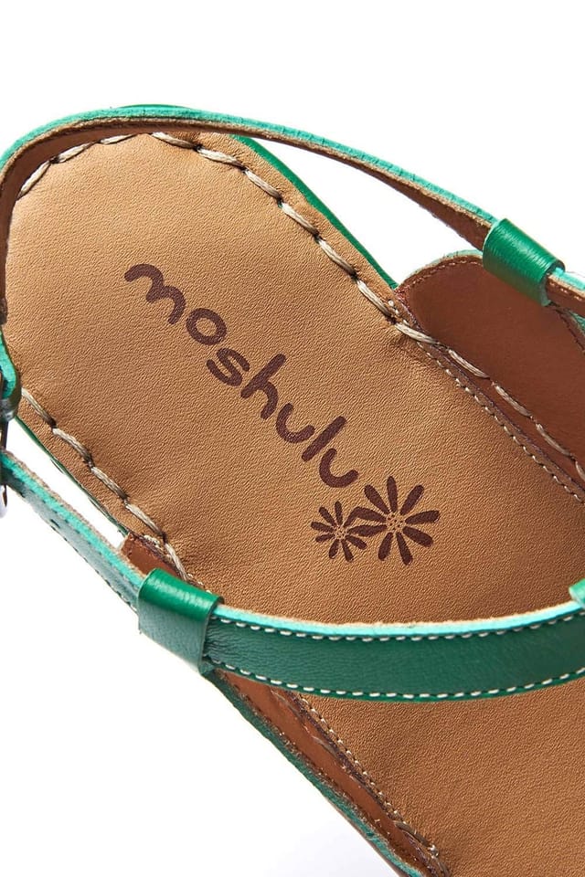Moshulu Moshulu Women's 'Peach Melba 2' T-Bar Wedge Sandals in Bottle Green - 3