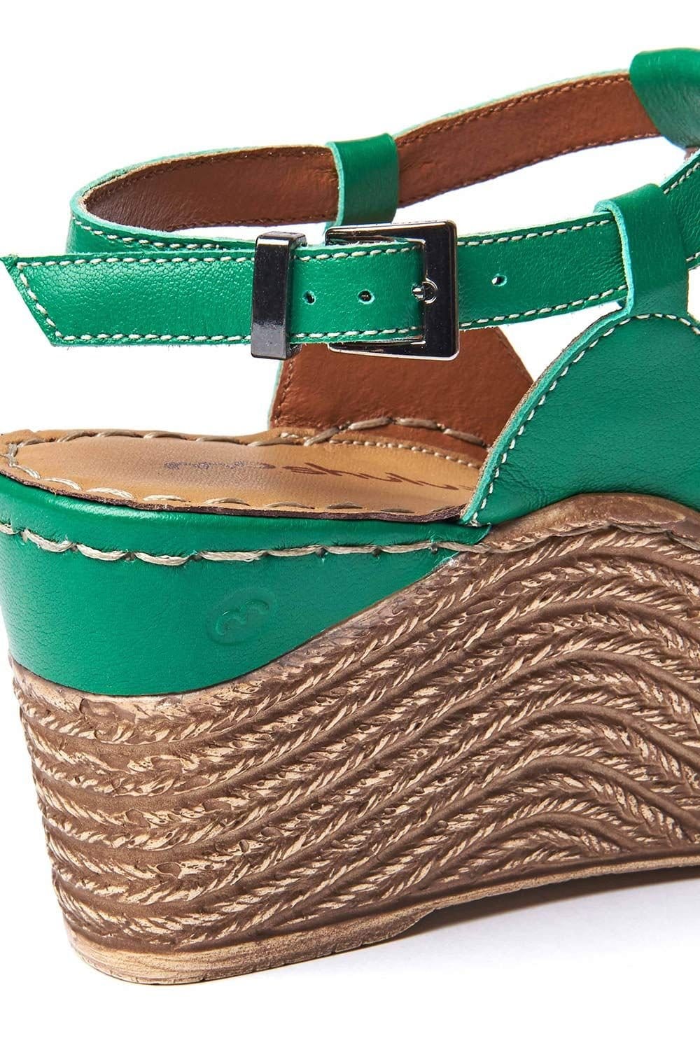 Moshulu Moshulu Women's 'Peach Melba 2' T-Bar Wedge Sandals in Bottle Green - 4