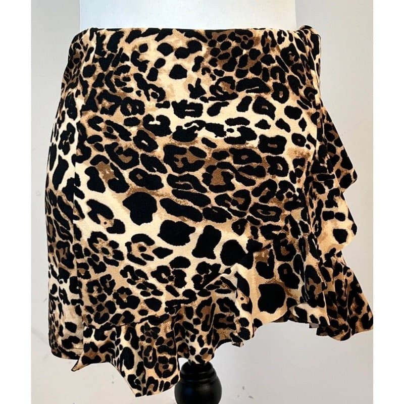 Edge Street Edge Street Mini Skirt Layered Size 10 Brown Beige Animal Print Stretchy Ruffled