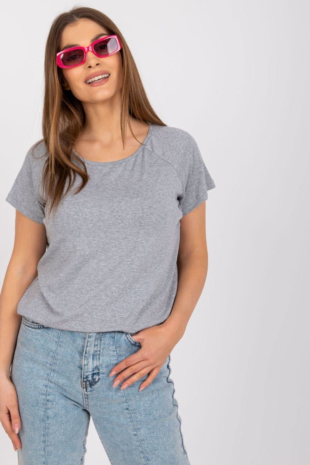 Love Lace Love Lace Grey Short Sleeve Blouse with Back Bow