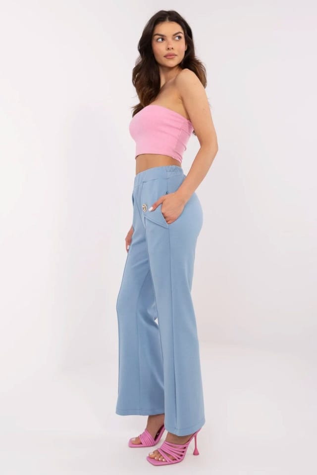Love Lace Love Lace Women's High Waist Bell Bottom Sweatpants with Brooch in Blue - 2