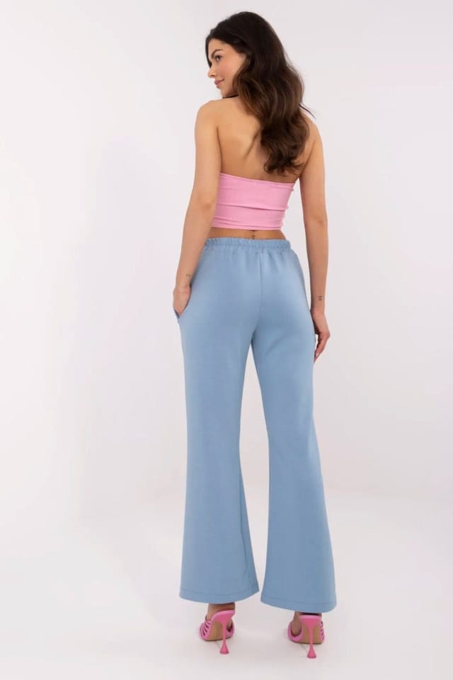 Love Lace Love Lace Women's High Waist Bell Bottom Sweatpants with Brooch in Blue - 3