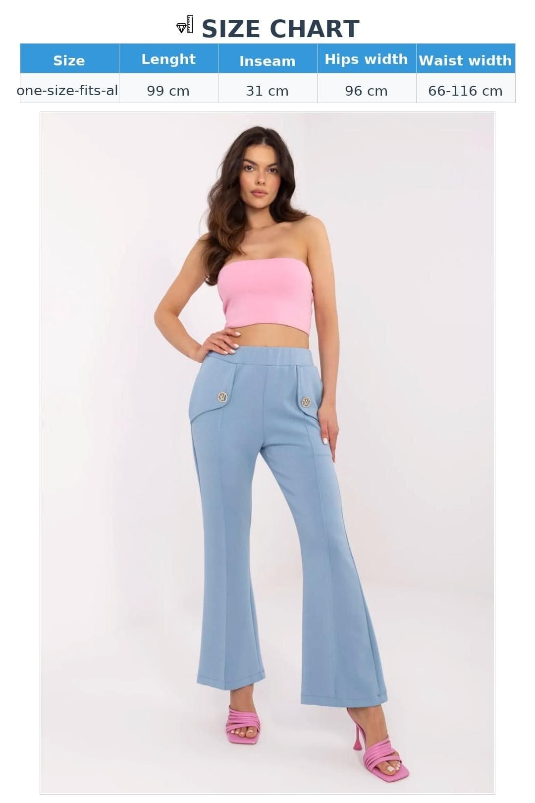 Love Lace Love Lace Women's High Waist Bell Bottom Sweatpants with Brooch in Blue - 4