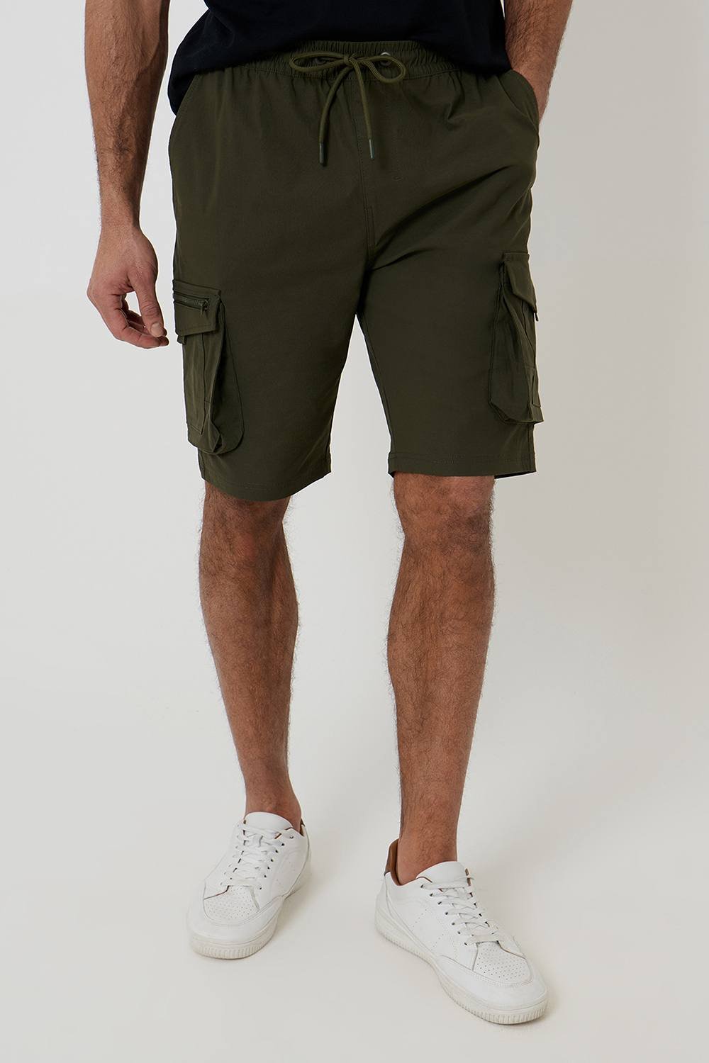 Threadbare Threadbare Men's Elasticated Waist Stretch Cargo Shorts in Khaki - 2
