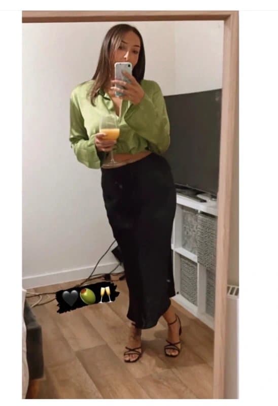 New Look Black silk midi skirt.