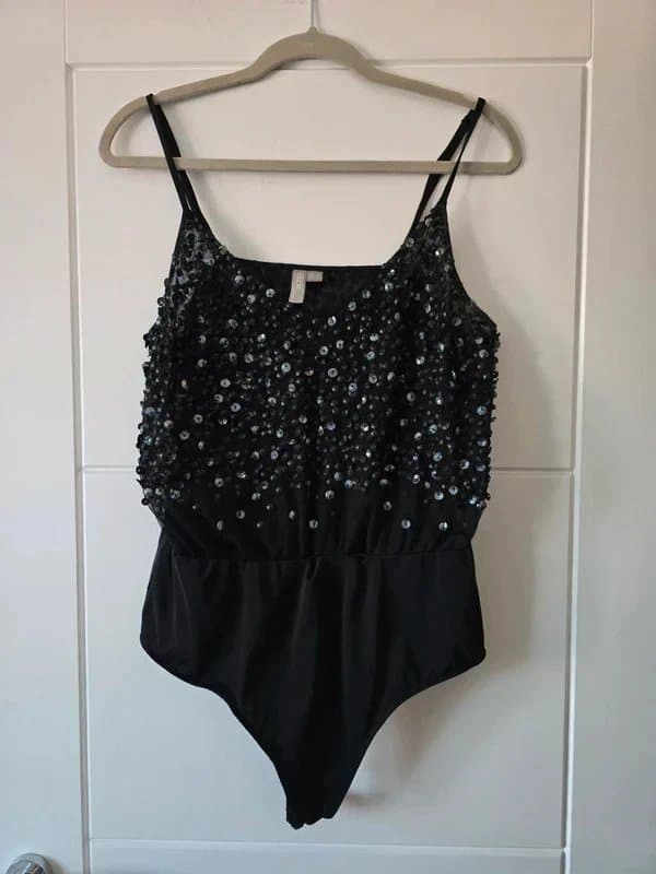 ASOS Asos beaded sequin black bodysuit size 12