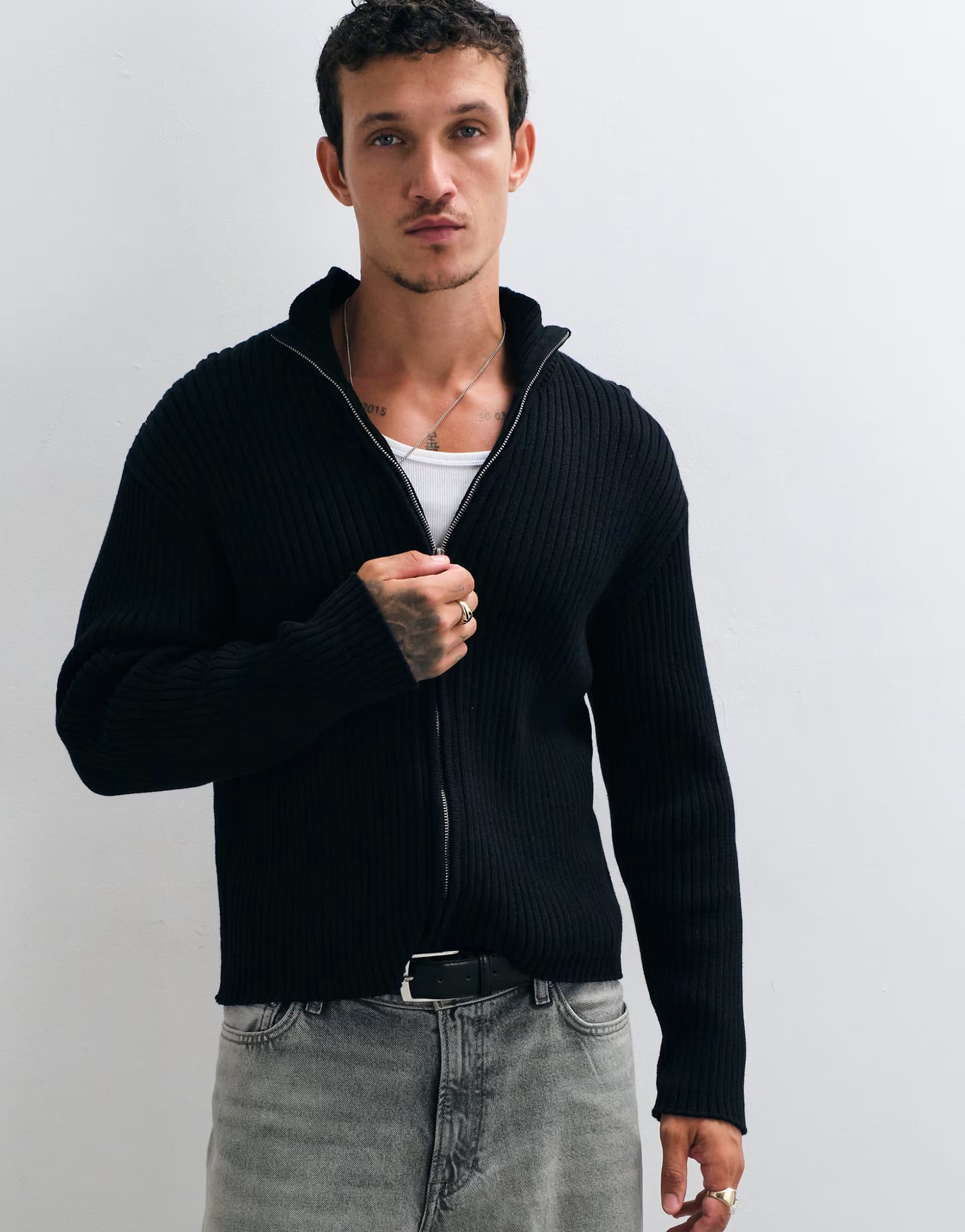 ASOS Black Rib Zip-Through Cardigan