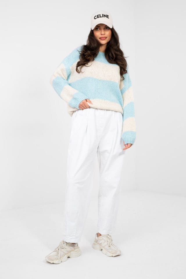 Love Lace Love Lace Women's Striped Oversized Wool Blend Sweater in Blue - 2