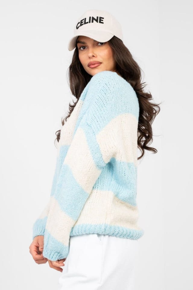 Love Lace Love Lace Women's Striped Oversized Wool Blend Sweater in Blue - 3