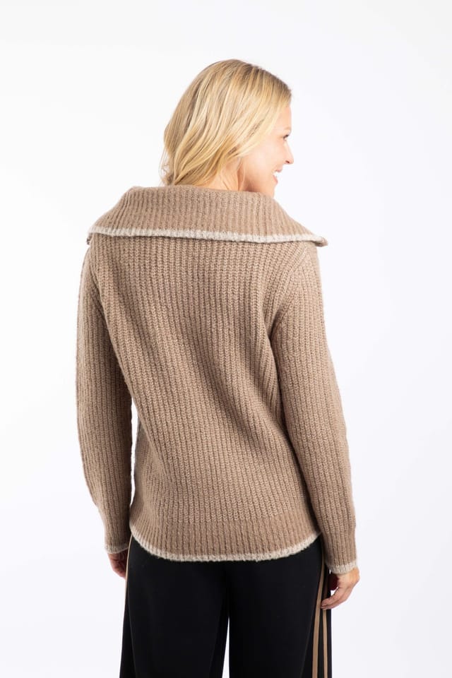 Weird Fish Weird Fish Women's Reza 1/4 Zip Knitted Jumper in Light Brown - 3